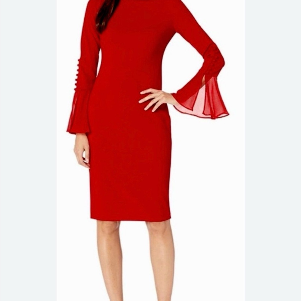 Calvin Klein Vibrant Red Long Sleeve Dress